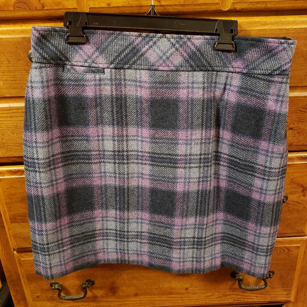 LLBEAN Lined Plaid Wool Skirt Sz 16 Petite NWT Blue/Pink Never Worn!!